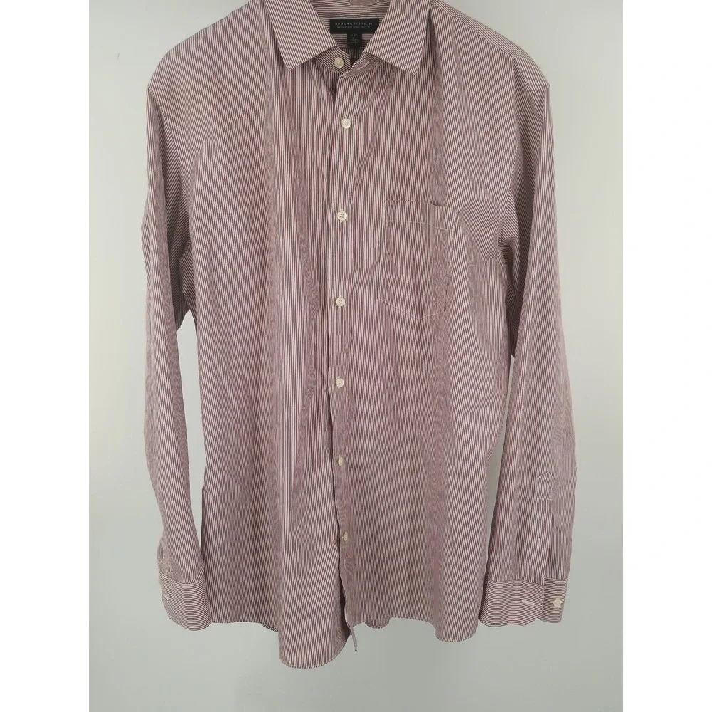 Banana Republic Mens‎ Dress Shirt Size XL 17-17.5 Red Striped Soft Classic Fit